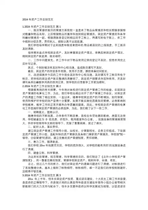 2024年资产工作总结范文