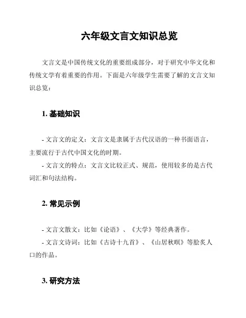 六年级文言文知识总览