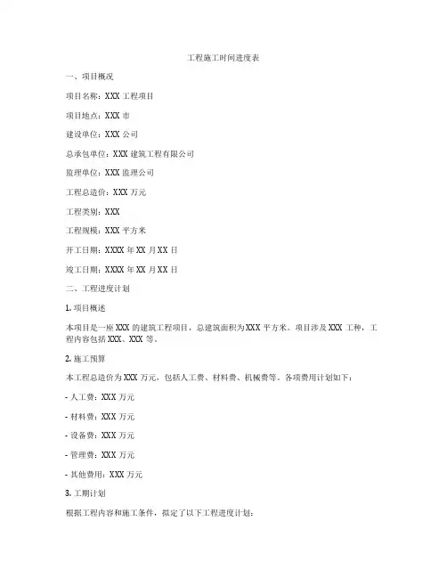 工程施工时间进度表