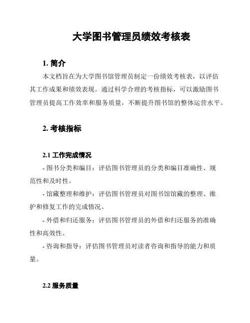 大学图书管理员绩效考核表