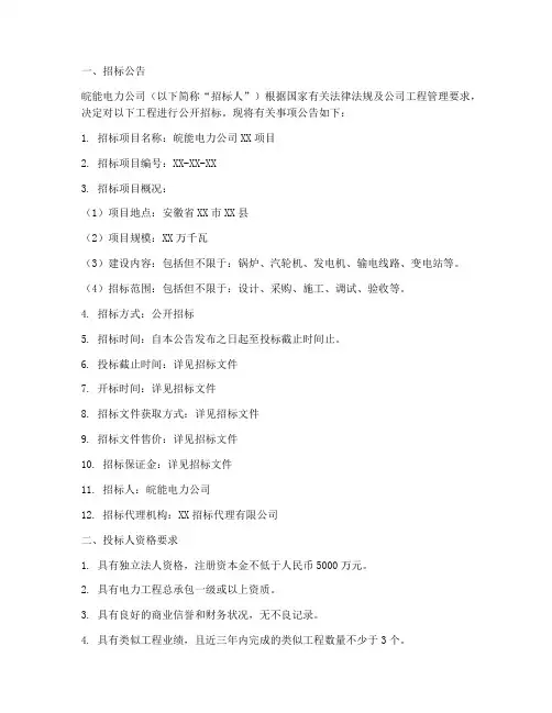 皖能电力公司工程招标