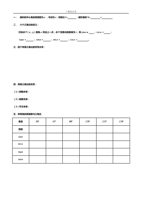 高中三角公式默写大全