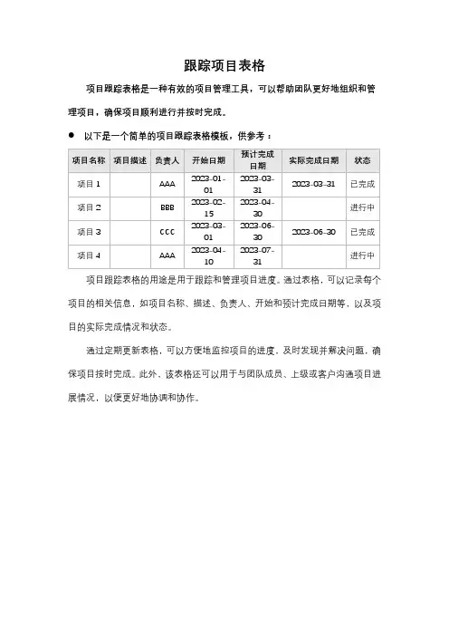 跟踪项目表格