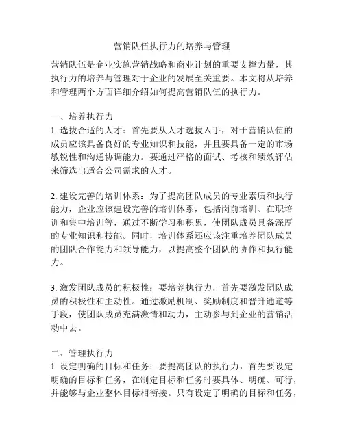 营销队伍执行力的培养与管理