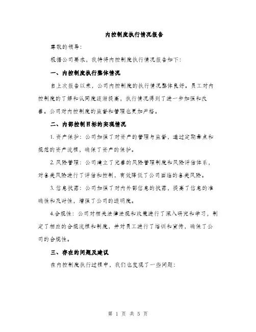 内控制度执行情况报告（2篇）