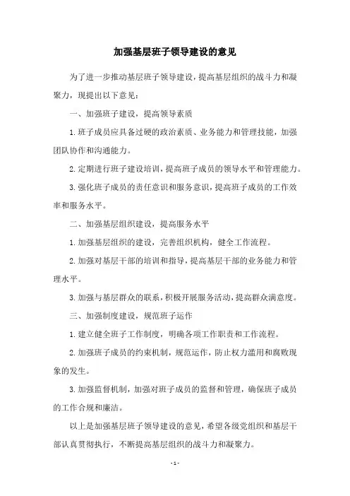 加强基层班子领导建设的意见