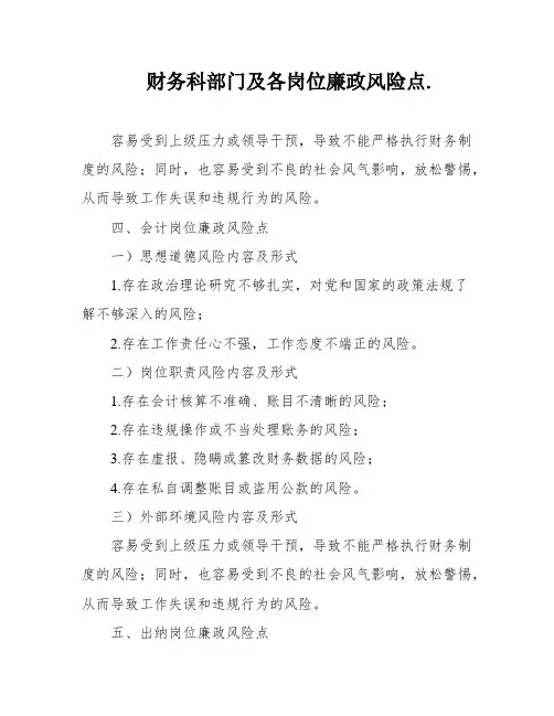 财务科部门及各岗位廉政风险点