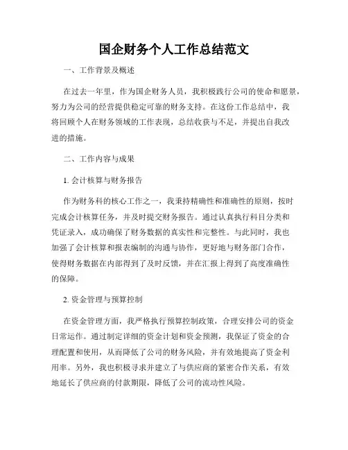 国企财务个人工作总结范文