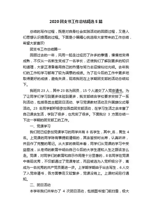 2020团支书工作总结精选5篇