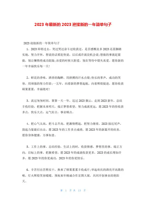 2023年最新的2023迎接新的一年简单句子