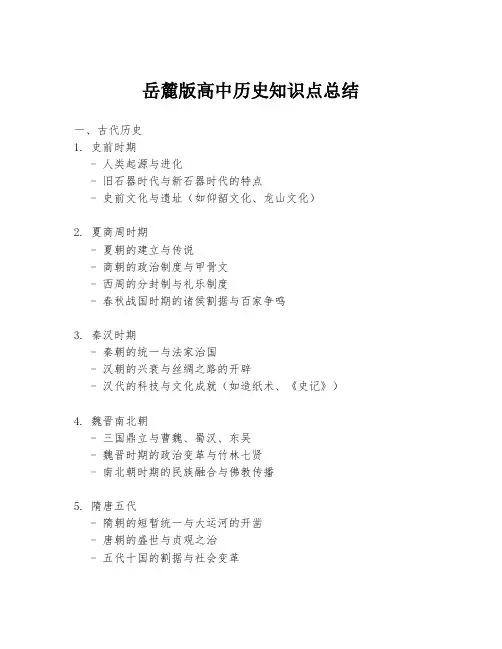 岳麓版高中历史知识点总结