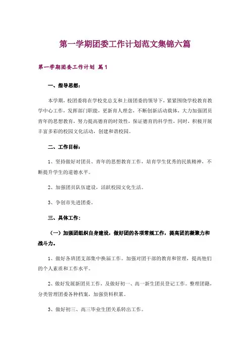 第一学期团委工作计划范文集锦六篇