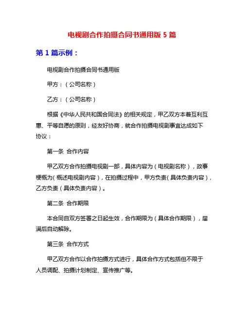 电视剧合作拍摄合同书通用版5篇