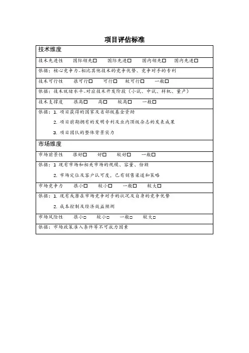 项目评估标准报告表