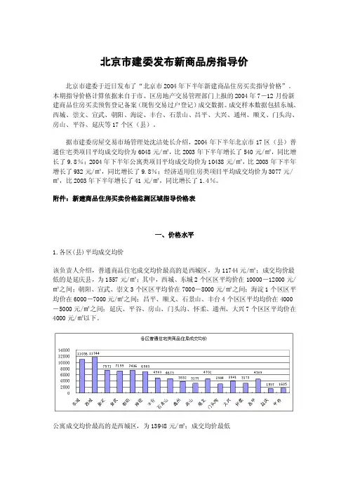 北京市建委发布新商品房指导价