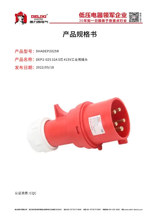 德力西电气 DEP2-025 32A 工业用插座 产品规格说明书