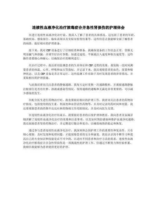 连续性血液净化治疗脓毒症合并急性肾损伤的护理体会