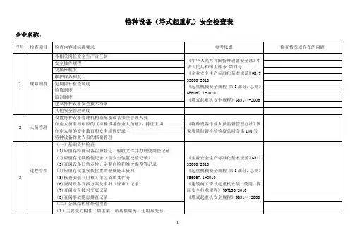 特种设备(塔式起重机)安全检查表