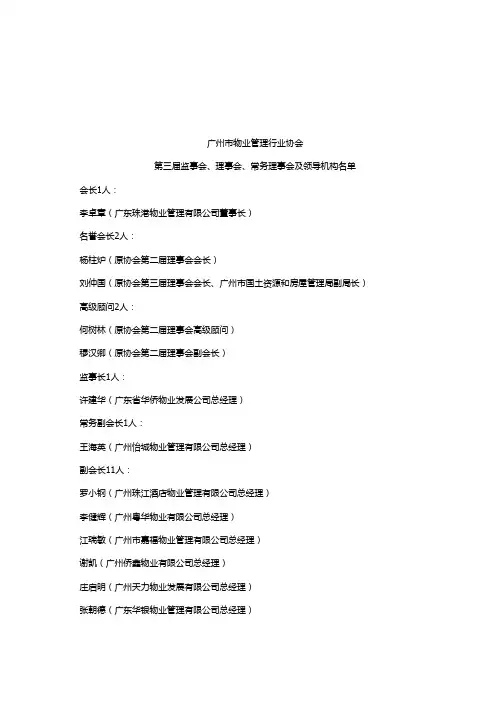 2013物业行业协会人员名单