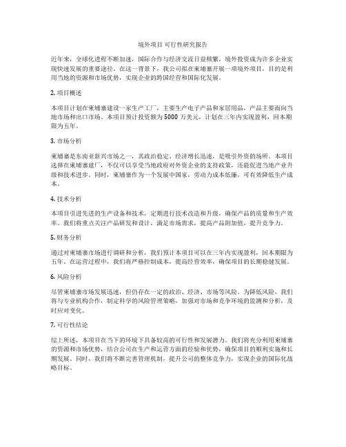 境外项目 可行性研究报告