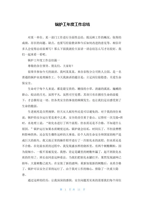 锅炉工年度工作总结