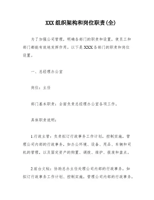 XXX组织架构和岗位职责(全)