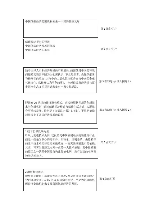 中国低碳经济的现状和未来ppt素材