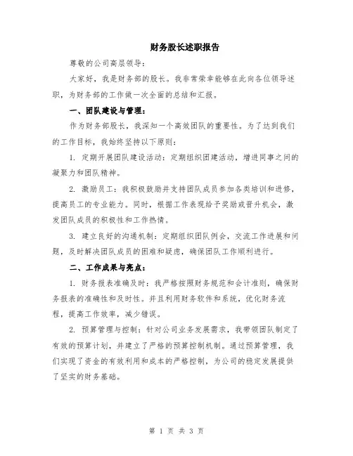 财务股长述职报告