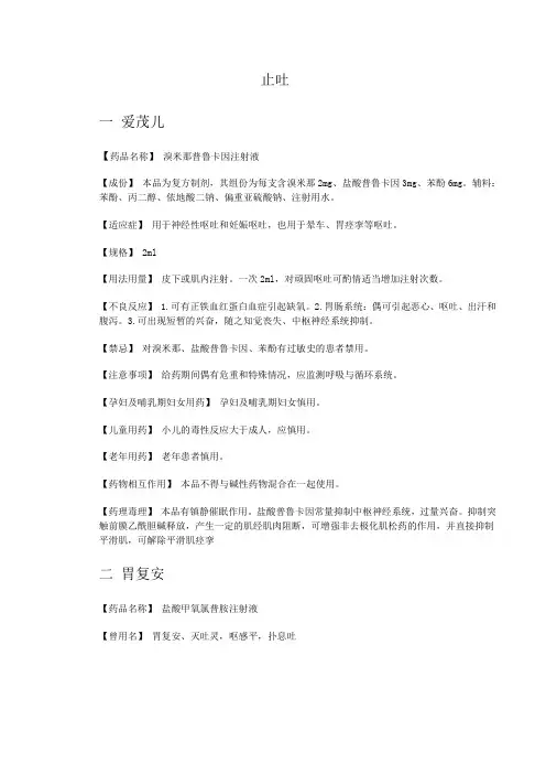 常见止吐药物