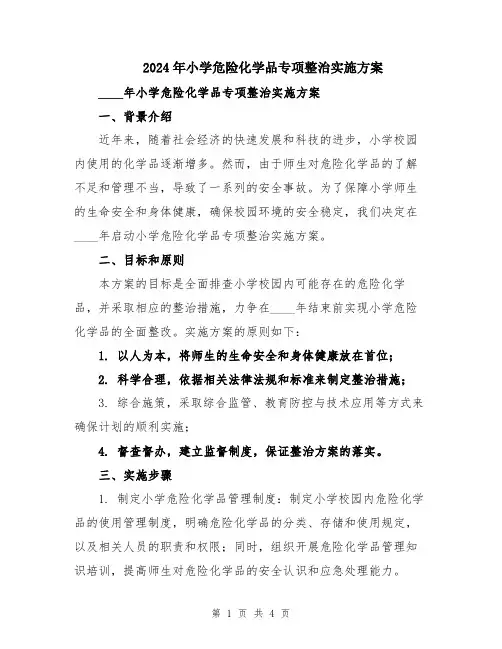 2024年小学危险化学品专项整治实施方案