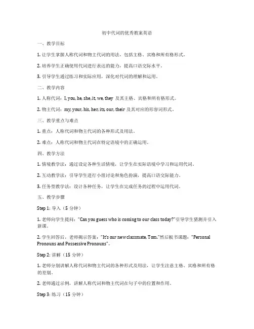 初中代词的优秀教案英语