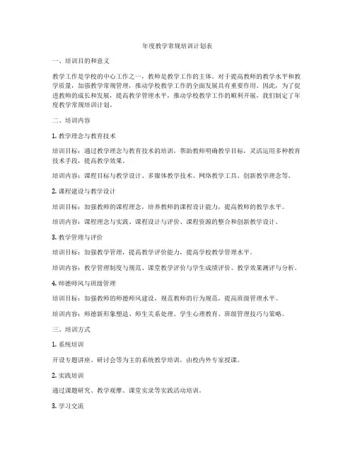年度教学常规培训计划表