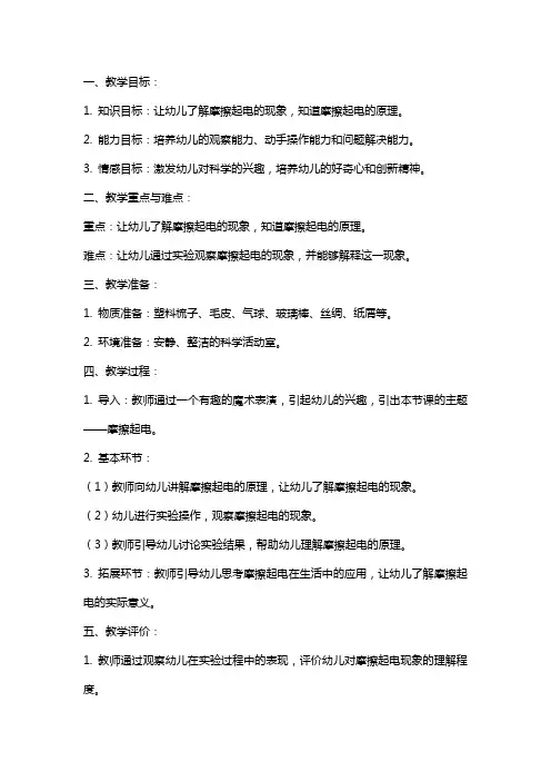 【大班科学教案】大班科学教案摩擦起电