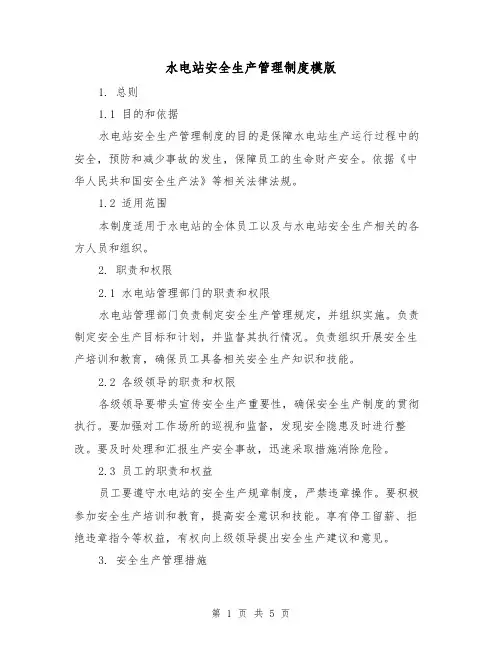 水电站安全生产管理制度模版(二篇)