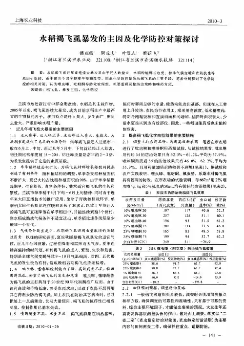 水稻褐飞虱暴发的主因及化学防控对策探讨