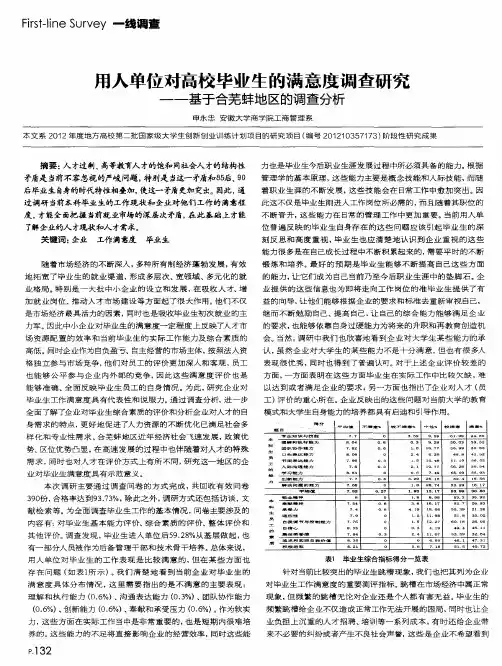 用人单位对高校毕业生的满意度调查研究——基于合芜蚌地区的调查分析