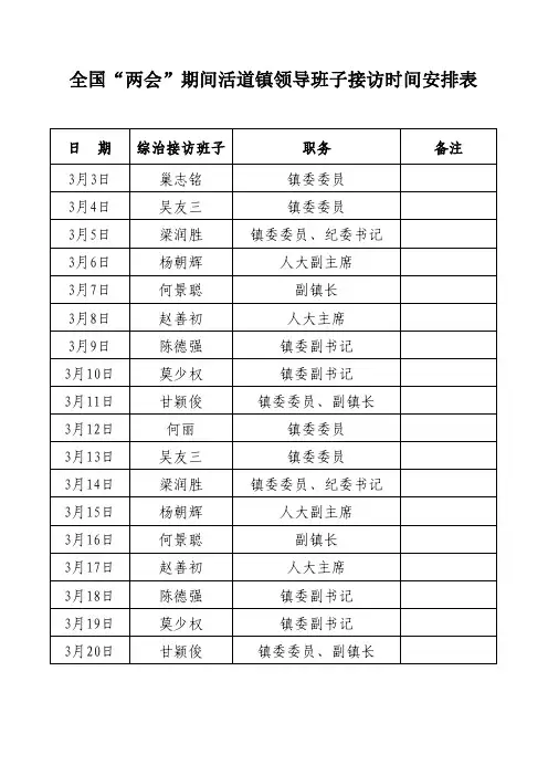 全国两会期间活道镇领导班子接访时间安排表