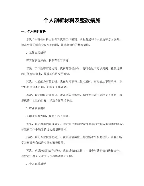 个人剖析材料及整改措施