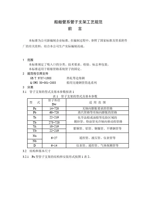 船舶管系管子支架工艺规范