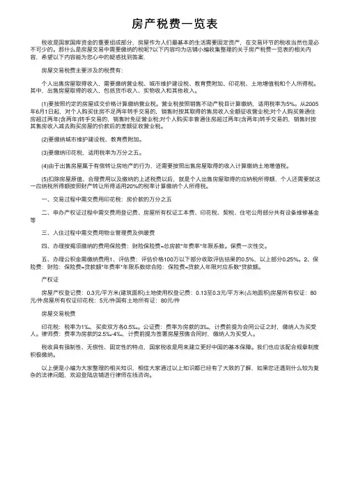 房产税费一览表
