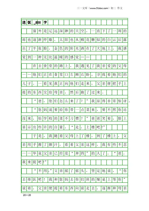 初二作文：送饭_800字