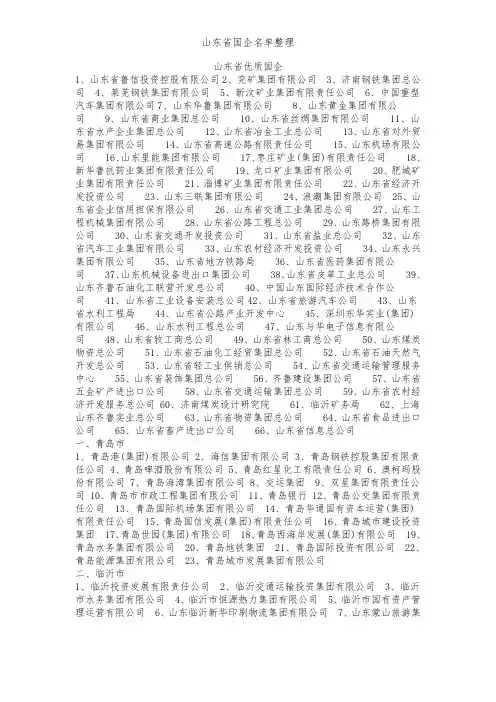 山东省国企名单整理