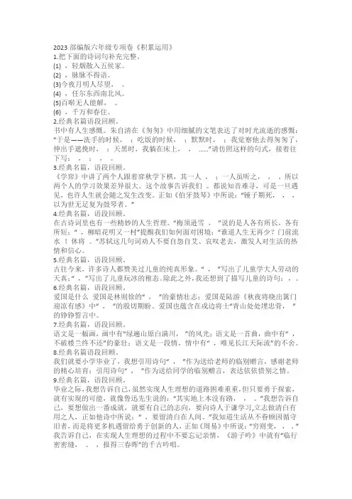 2023部编版语文六年级专项卷《积累运用》(含解析)