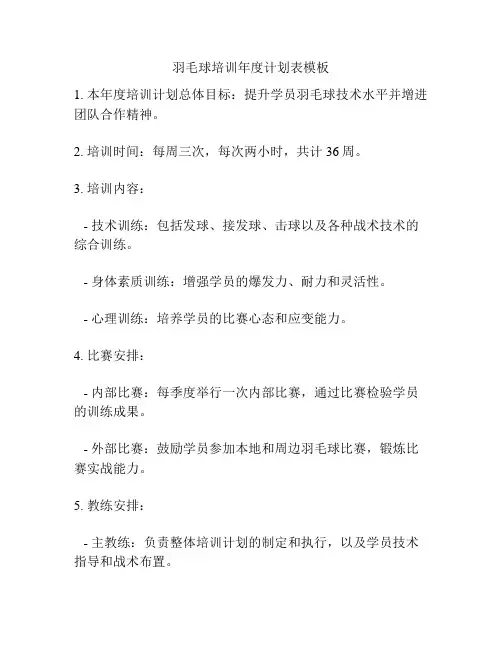 羽毛球培训年度计划表模板