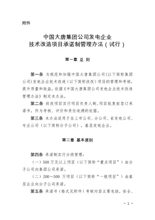 大唐集团制〔2017〕14号--中国大唐集团公司发电企业技术改造项目承诺制管理办法(试行)