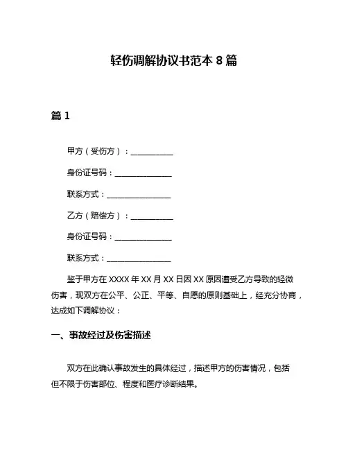 轻伤调解协议书范本8篇