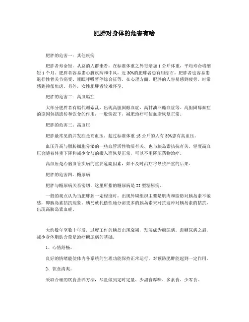 肥胖对身体的危害有啥