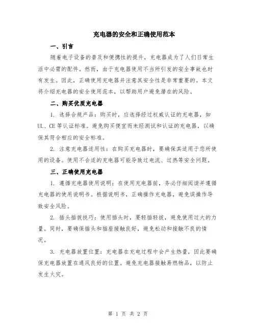 充电器的安全和正确使用范本