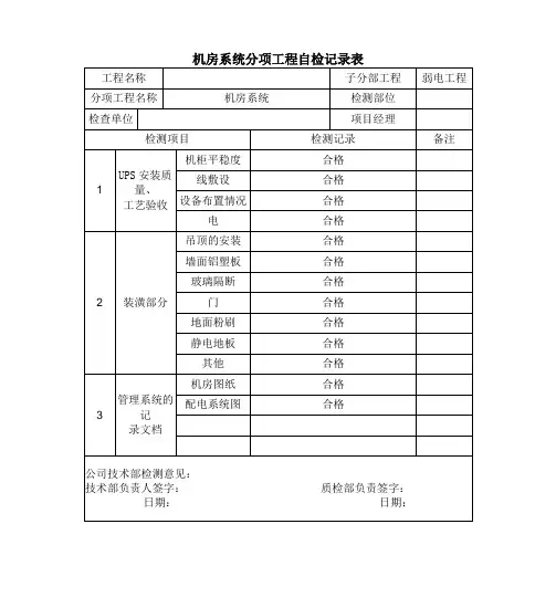 机房系统分项工程自检记录表