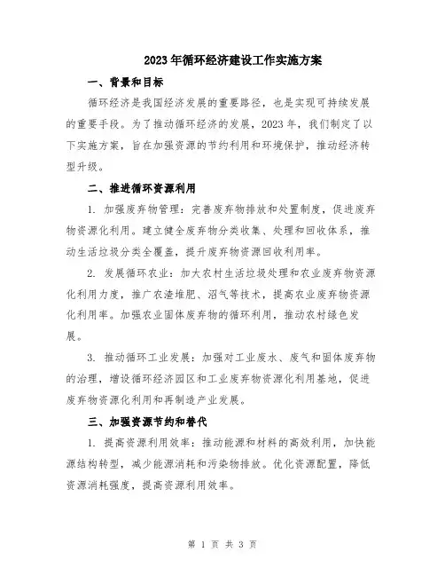 2023年循环经济建设工作实施方案